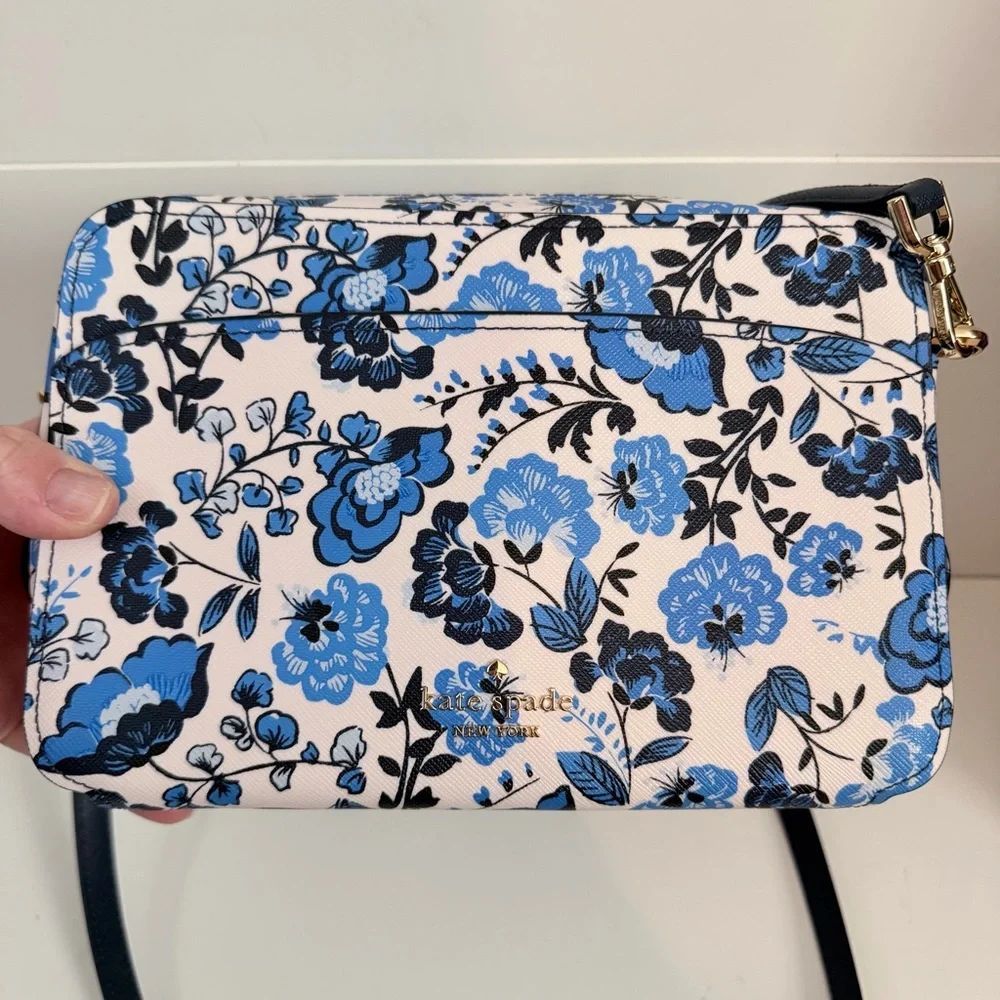 Kate spade blue multi floral crossbody zipped purse